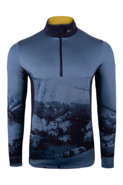KJUS MEN'S REVEL PRINTED MIDLAYER HALF-ZIP Steel Blue/Deep Space
